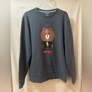 LINE FRIENDS Brown Bear Graphic Sweatshirt Grey Character Crewneck XL UNISEX